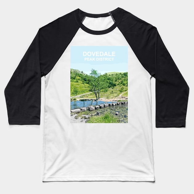 Dovedale Stepping Stones Derbyshire Peak District travel poster Baseball T-Shirt by BarbaraGlebska